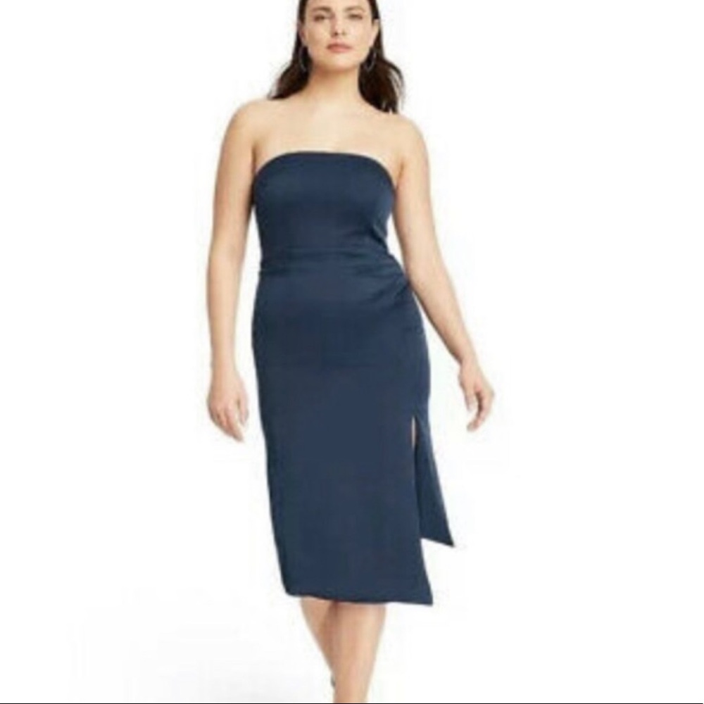 Cushnie Navy Blue Strapless Side-Slit Asymmetrical-Hem Dress Size 12